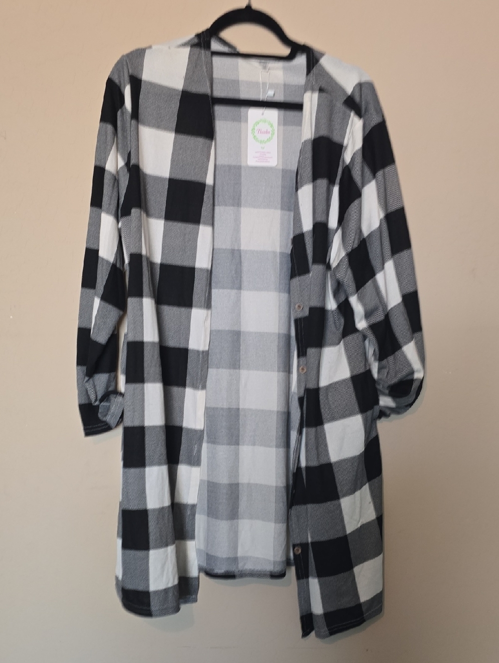 Black & White Plaid Open Front NWT Cardigan